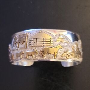 Vintage Native American Sterling Silver and 12K Gold Overlay Storyteller Signed